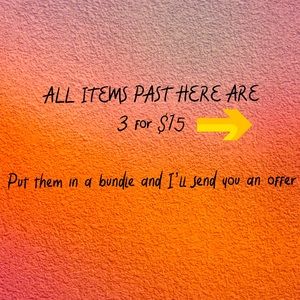 All items are priced as marked or 3 for $15